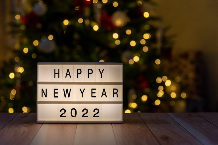 Light Box With Text Happy New Year 2022 With Christmas Light