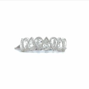 14 Karat White Gold Fashion Ring With 8 Alternating Pear Shape Diamonds Bezel Set With Milgrain Approx 1.48 ctw Finger Size 6.5