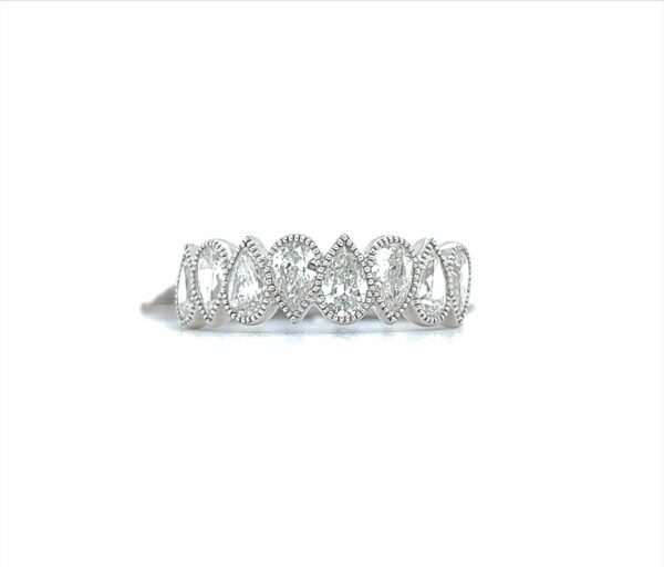 14 Karat White Gold Fashion Ring With 8 Alternating Pear Shape Diamonds Bezel Set With Milgrain Approx 1.48 ctw Finger Size 6.5