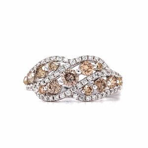 14 Karat White Gold Diamond Fashion Ring With Champagne Diamonds