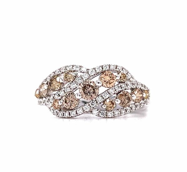 14 Karat White Gold Diamond Fashion Ring With Champagne Diamonds