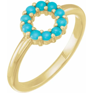 14K Yellow Natural Turquoise Cabochon Halo-Style Ring